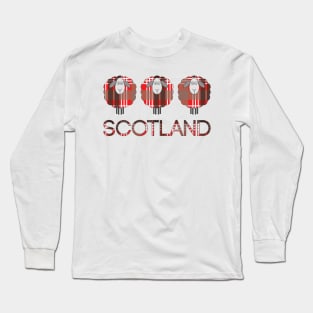 Trio of Scottish Red, Black and White Tartan Patterned Sheep Long Sleeve T-Shirt